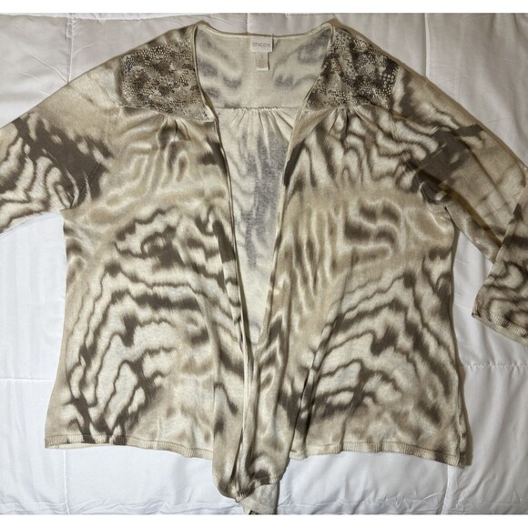 2pc Lot Chico’s Lightweight Cardigan Sweaters Size 3 Open Front Brown - Picture 12 of 16